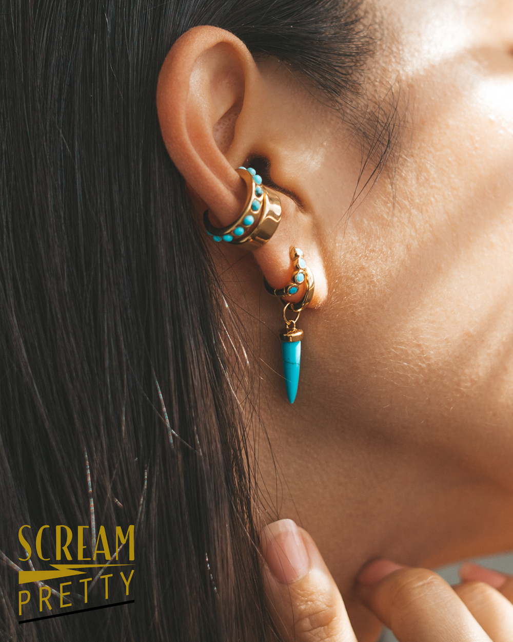Scream Pretty |  Mismatched Turquoise Double Huggie Earrings