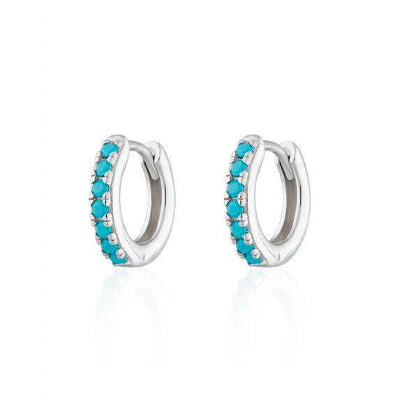 Huggie Hoops with Turquoise stones Sterling Silver Earrings